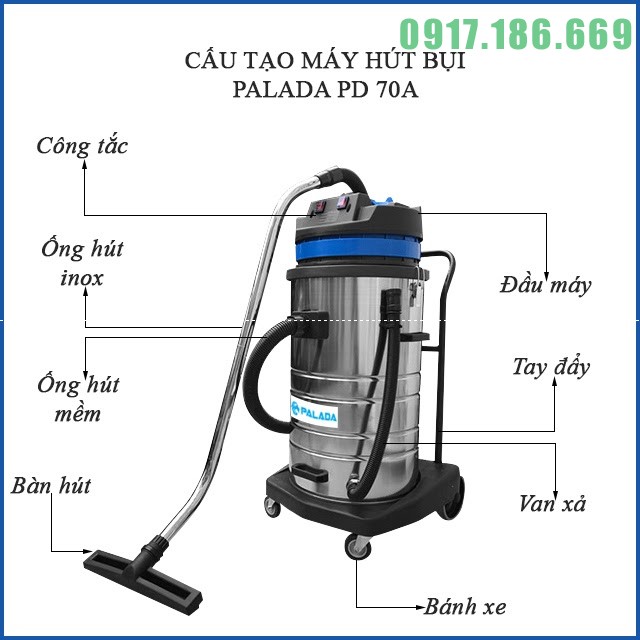 Máy hút bụi công nghiệp không ồn Palada PD 70A